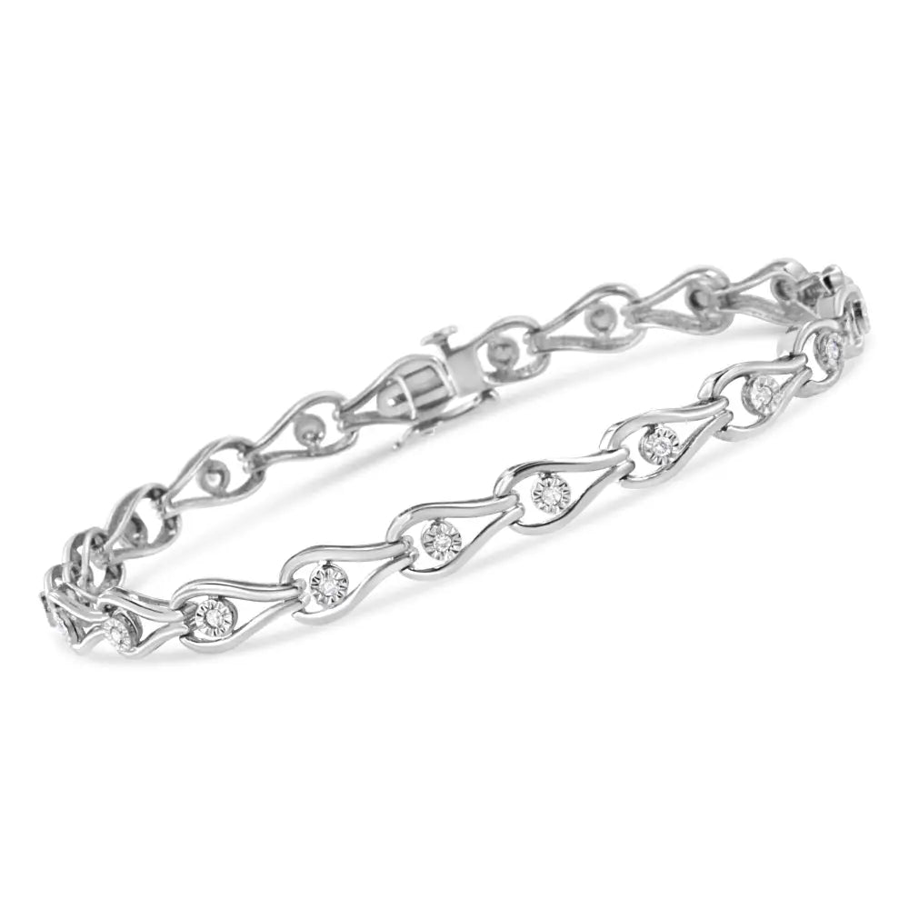 Diamond Pear Halo Link Bracelet in Sterling Silver 1/10 Cttw 7.25 Inch
