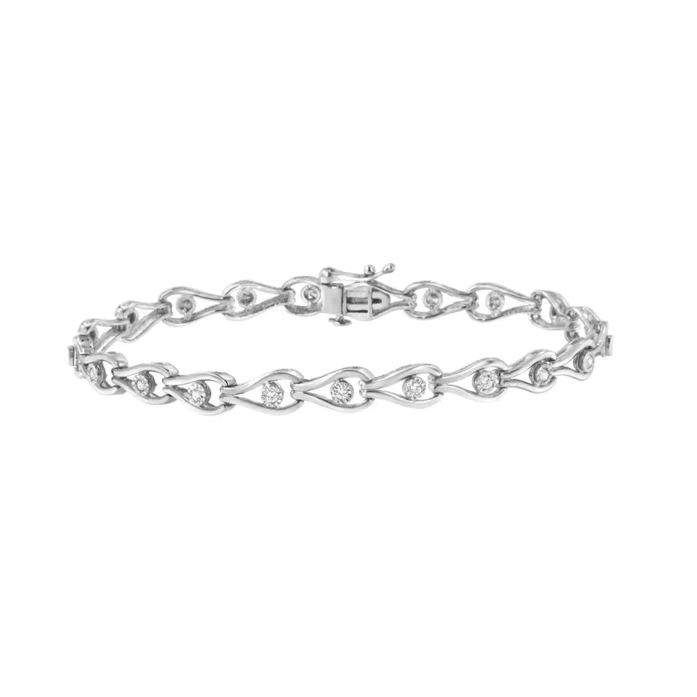 Diamond Pear Halo Link Bracelet in Sterling Silver 1/10 Cttw 7.25 Inch