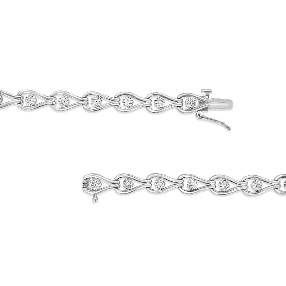 Diamond Pear Halo Link Bracelet in Sterling Silver 1/10 Cttw 7.25 Inch