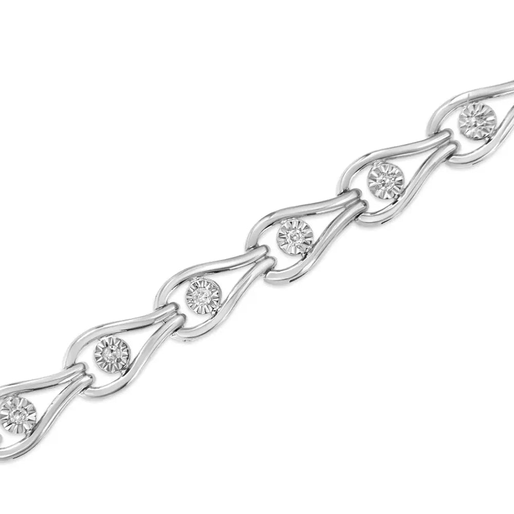 Diamond Pear Halo Link Bracelet in Sterling Silver 1/10 Cttw 7.25 Inch