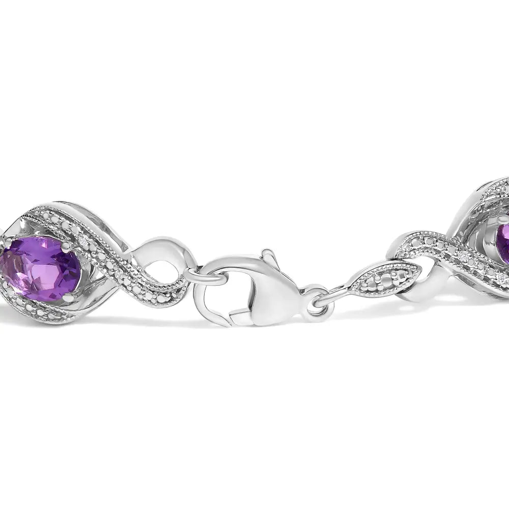 Amethyst and Diamond Cross Infinity Tennis Bracelet in Sterling Silver