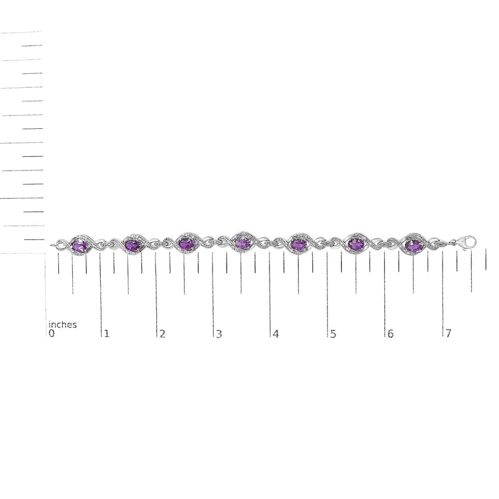 Amethyst and Diamond Cross Infinity Tennis Bracelet in Sterling Silver