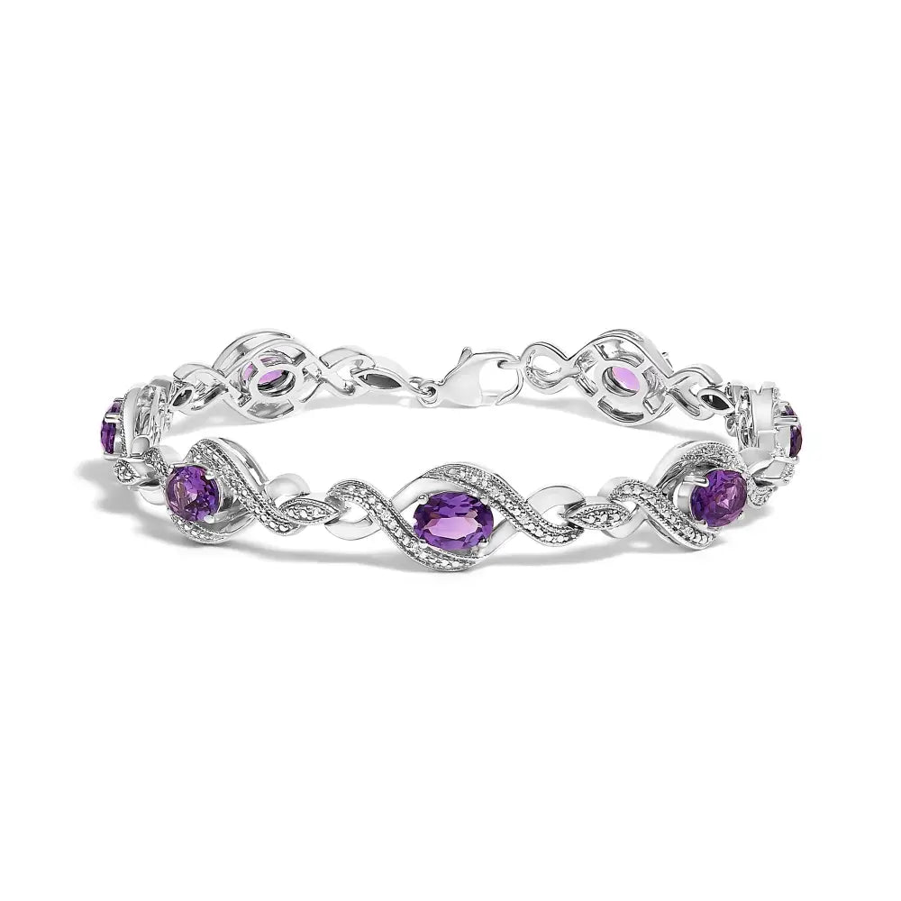Amethyst and Diamond Cross Infinity Tennis Bracelet in Sterling Silver