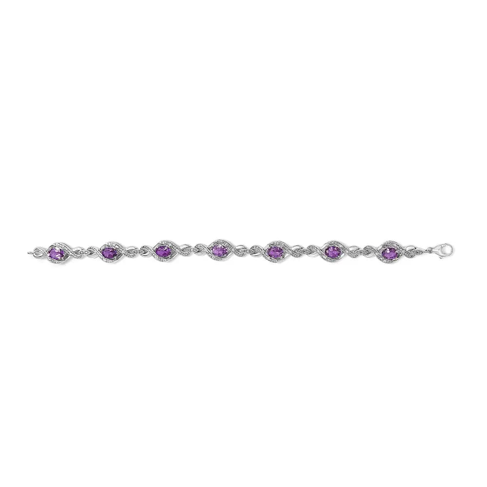 Amethyst and Diamond Cross Infinity Tennis Bracelet in Sterling Silver