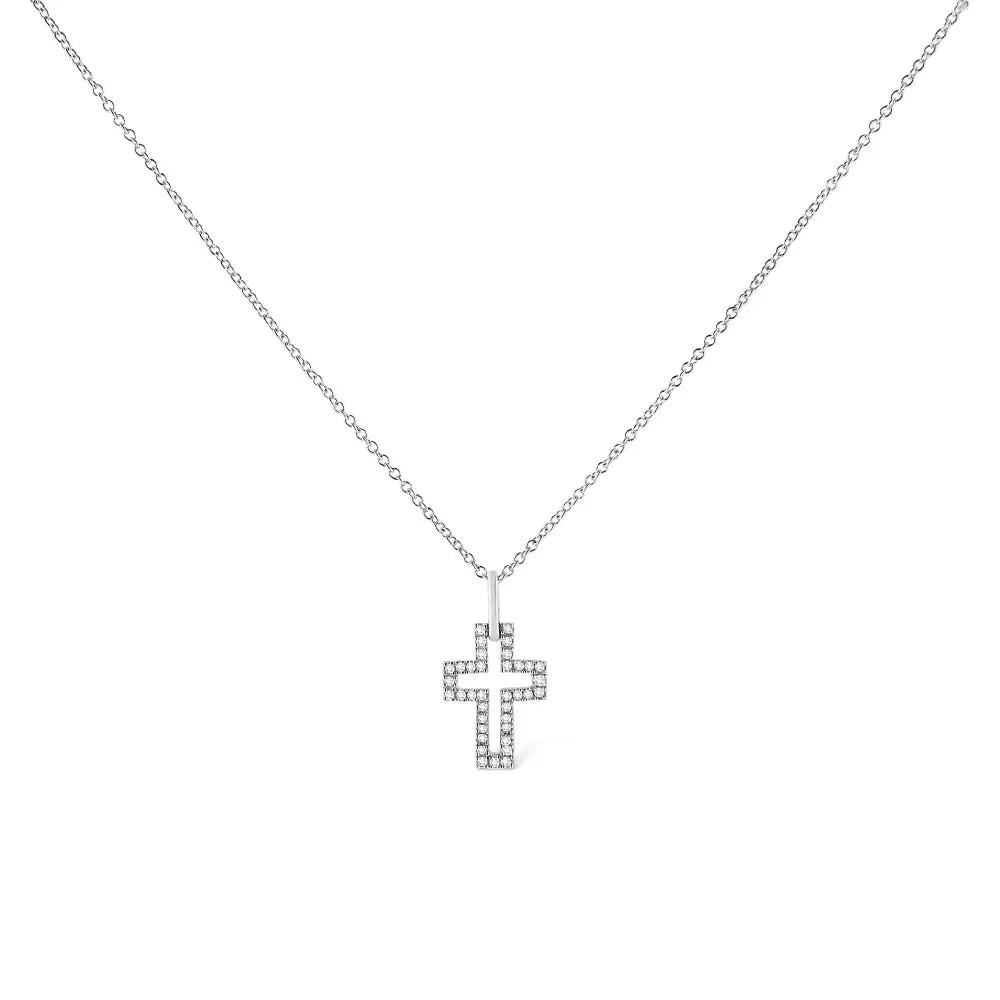 Diamond Open Cross Pendant in Sterling Silver 1/10 Cttw 18 Inch Chain