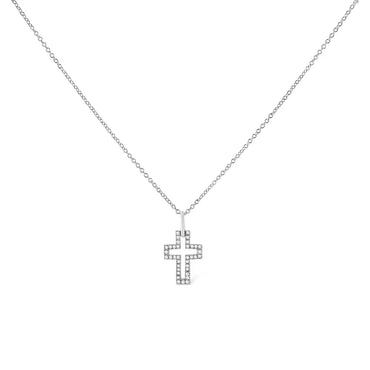 Diamond Open Cross Pendant in Sterling Silver 1/10 Cttw 18 Inch Chain