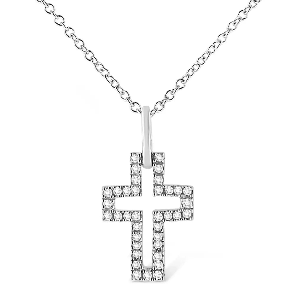 Diamond Open Cross Pendant in Sterling Silver 1/10 Cttw 18 Inch Chain