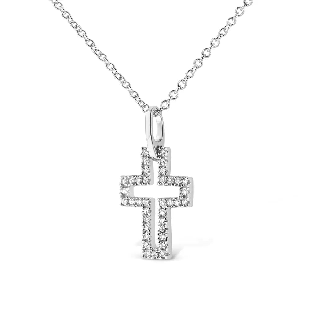 Diamond Open Cross Pendant in Sterling Silver 1/10 Cttw 18 Inch Chain