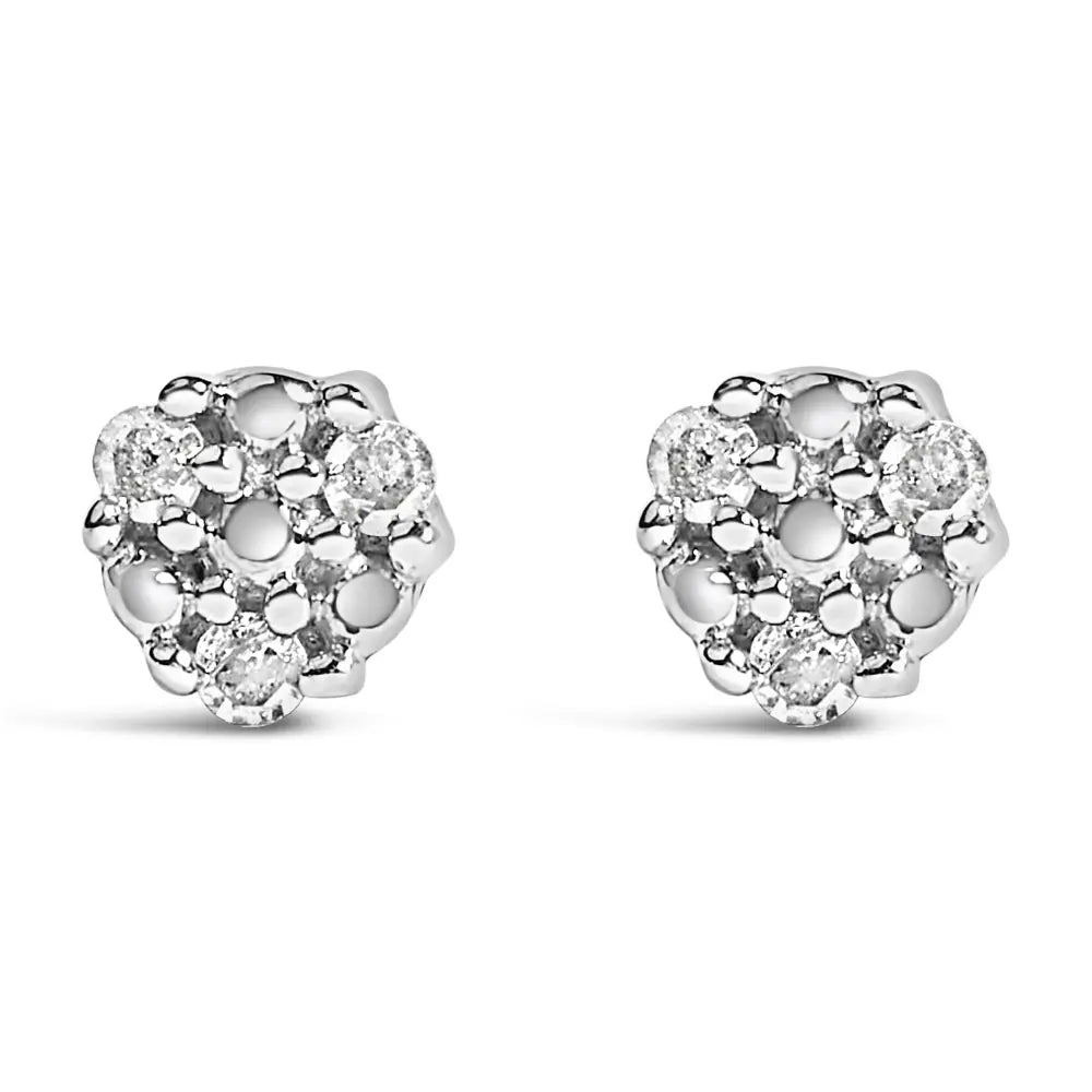 Trio Diamond Flower Stud Earrings in Sterling Silver 1/10 Cttw