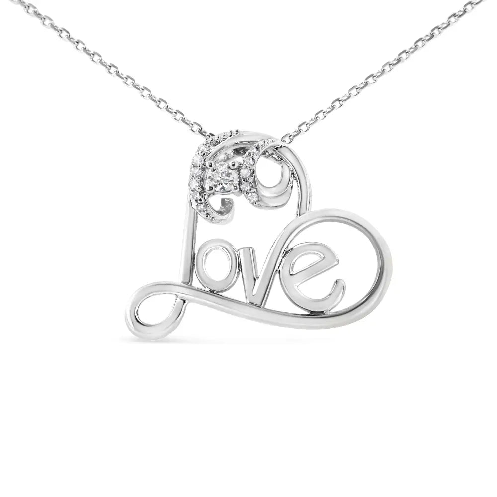 Diamond Open Heart Love Script Necklace in Sterling Silver 1/10 cttw 18