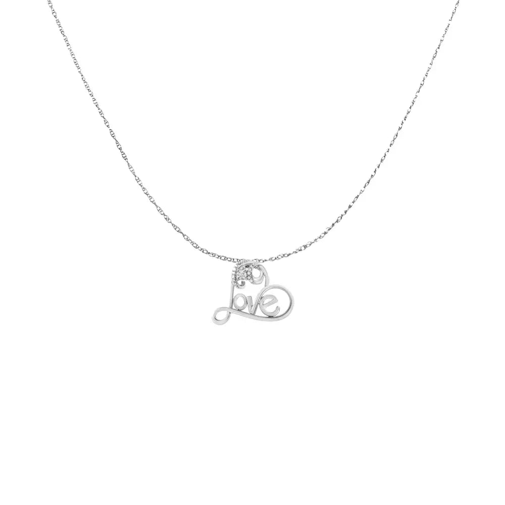 Diamond Open Heart Love Script Necklace in Sterling Silver 1/10 cttw 18
