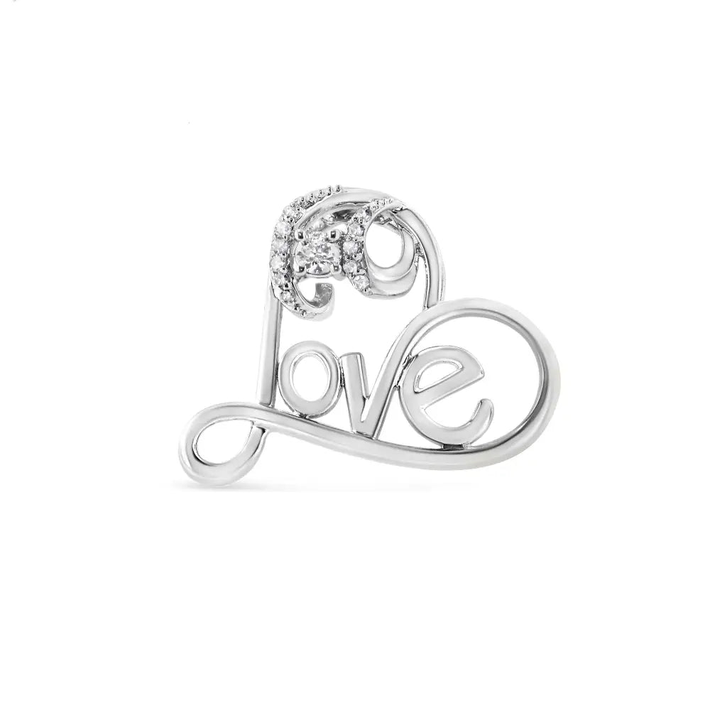Diamond Open Heart Love Script Necklace in Sterling Silver 1/10 cttw 18