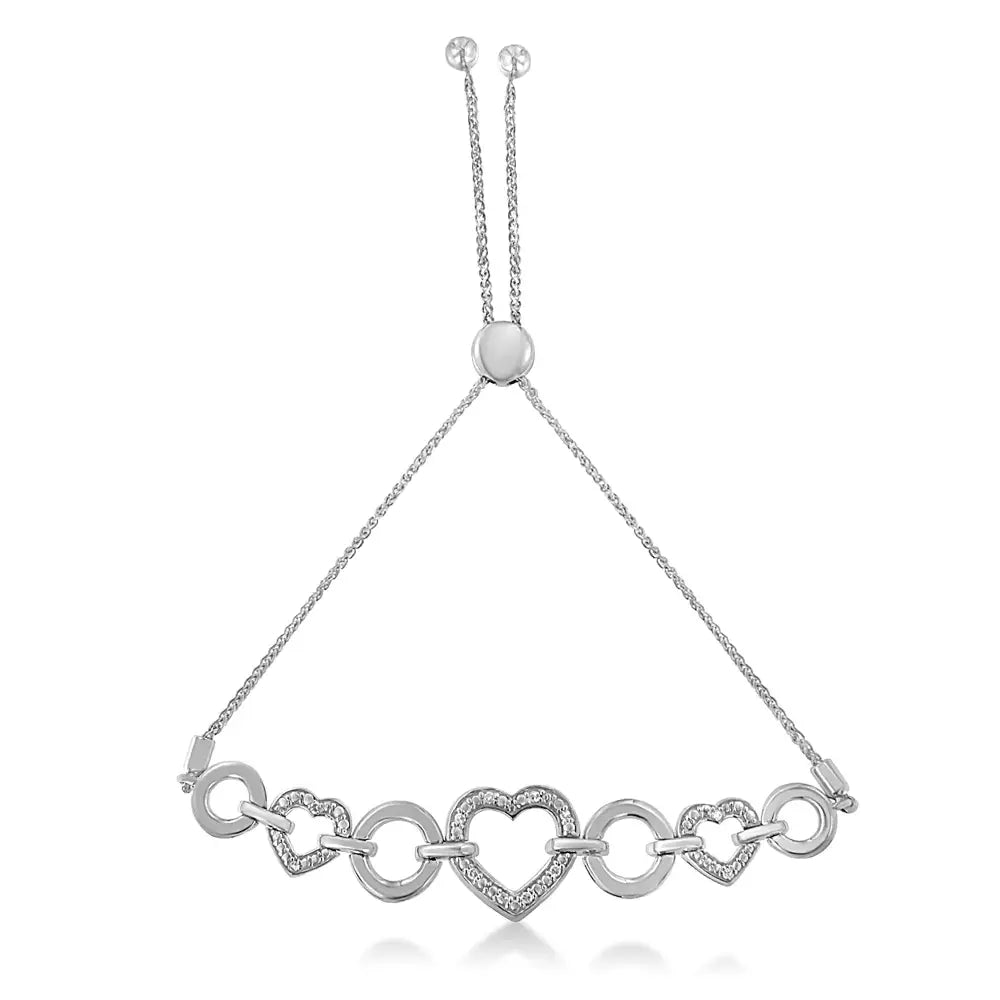Diamond Heart Infinity Bolo Bracelet in Sterling Silver 1/10 Cttw