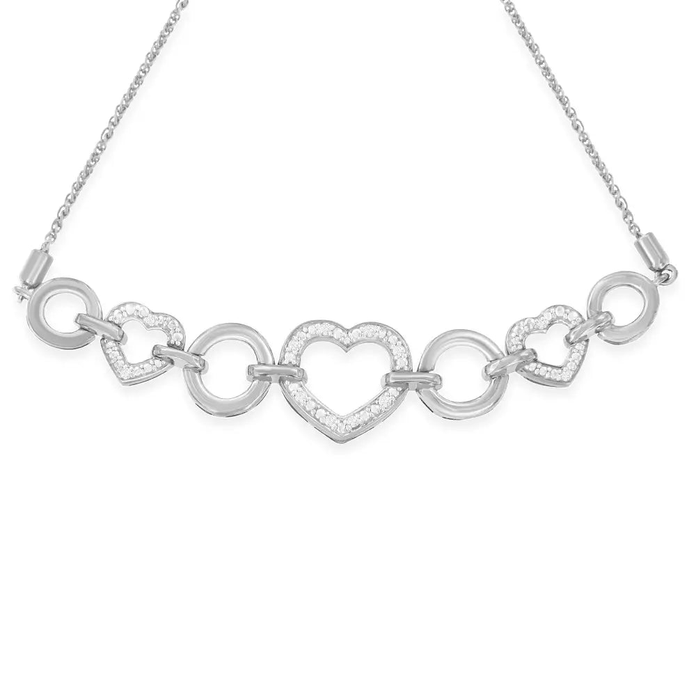 Diamond Heart Infinity Bolo Bracelet in Sterling Silver 1/10 Cttw