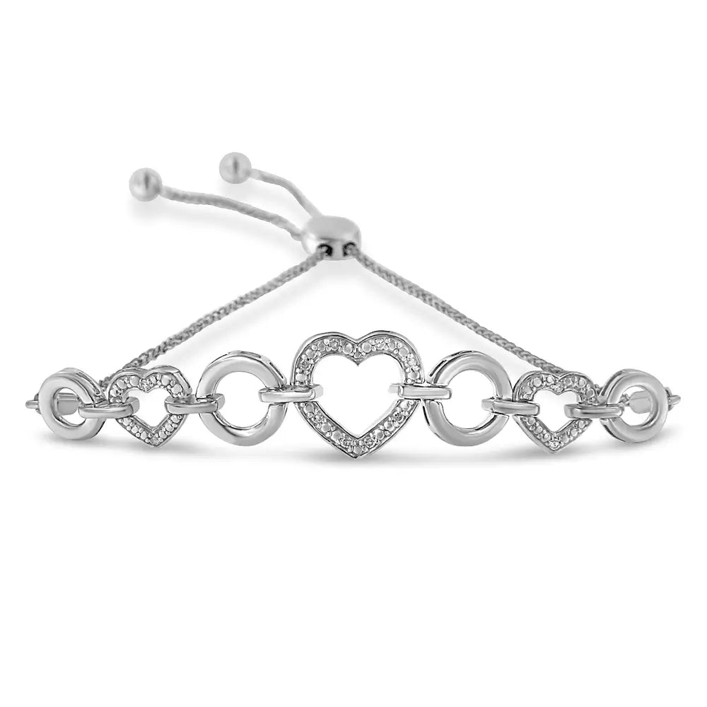 Diamond Heart Infinity Bolo Bracelet in Sterling Silver 1/10 Cttw