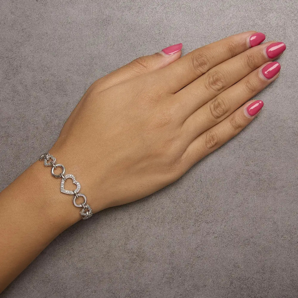 Diamond Heart Infinity Bolo Bracelet in Sterling Silver 1/10 Cttw