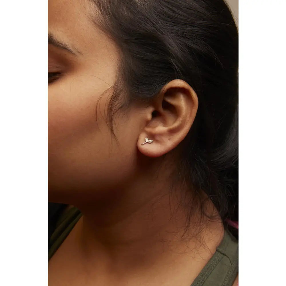 Yellow Diamond Leaf Stud Earrings in Sterling Silver 1/16 Cttw