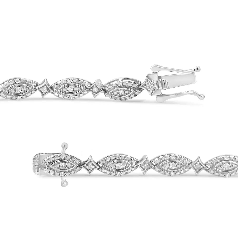 Marquise and Starburst Diamond Link Bracelet in Sterling Silver 1/2 Cttw