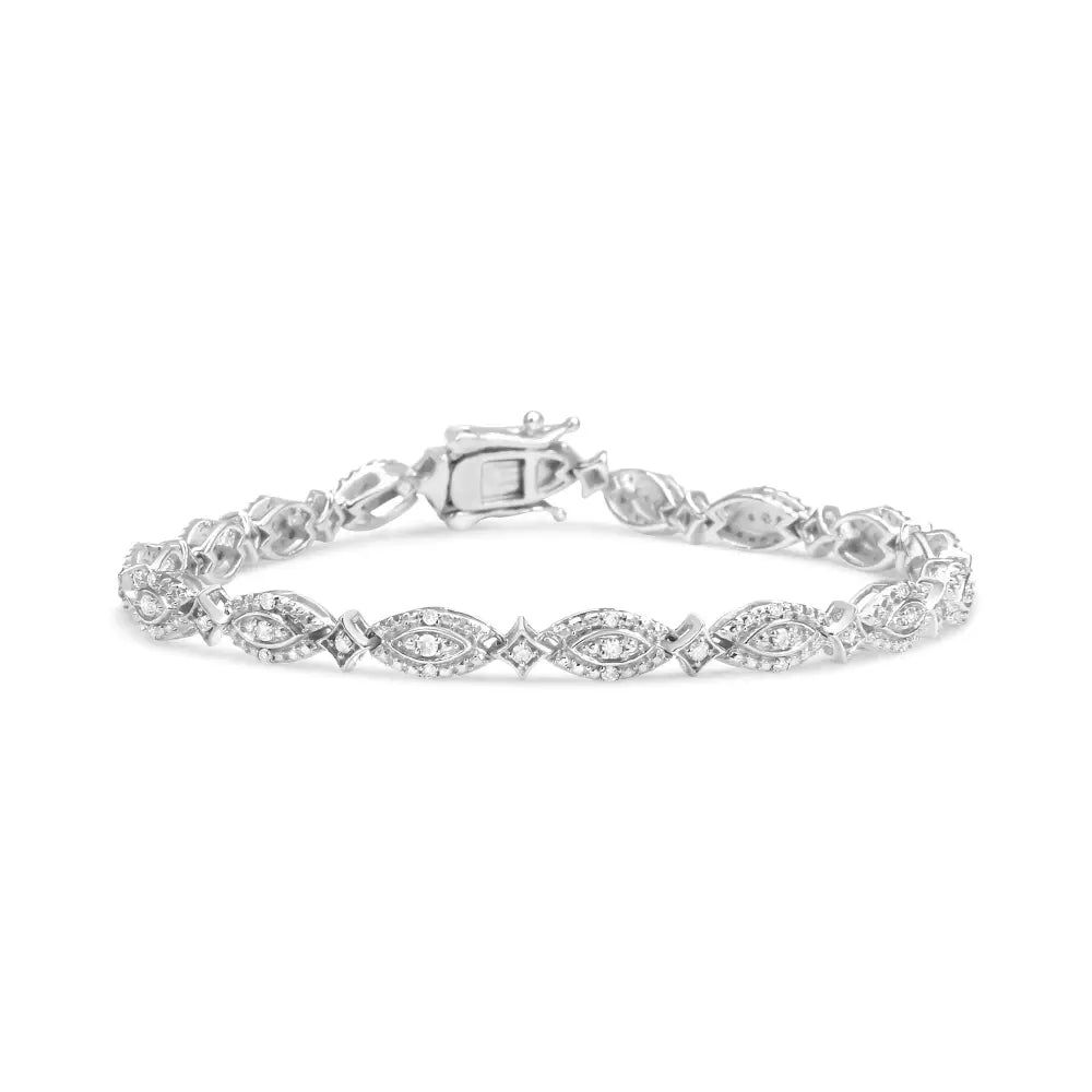 Marquise and Starburst Diamond Link Bracelet in Sterling Silver 1/2 Cttw