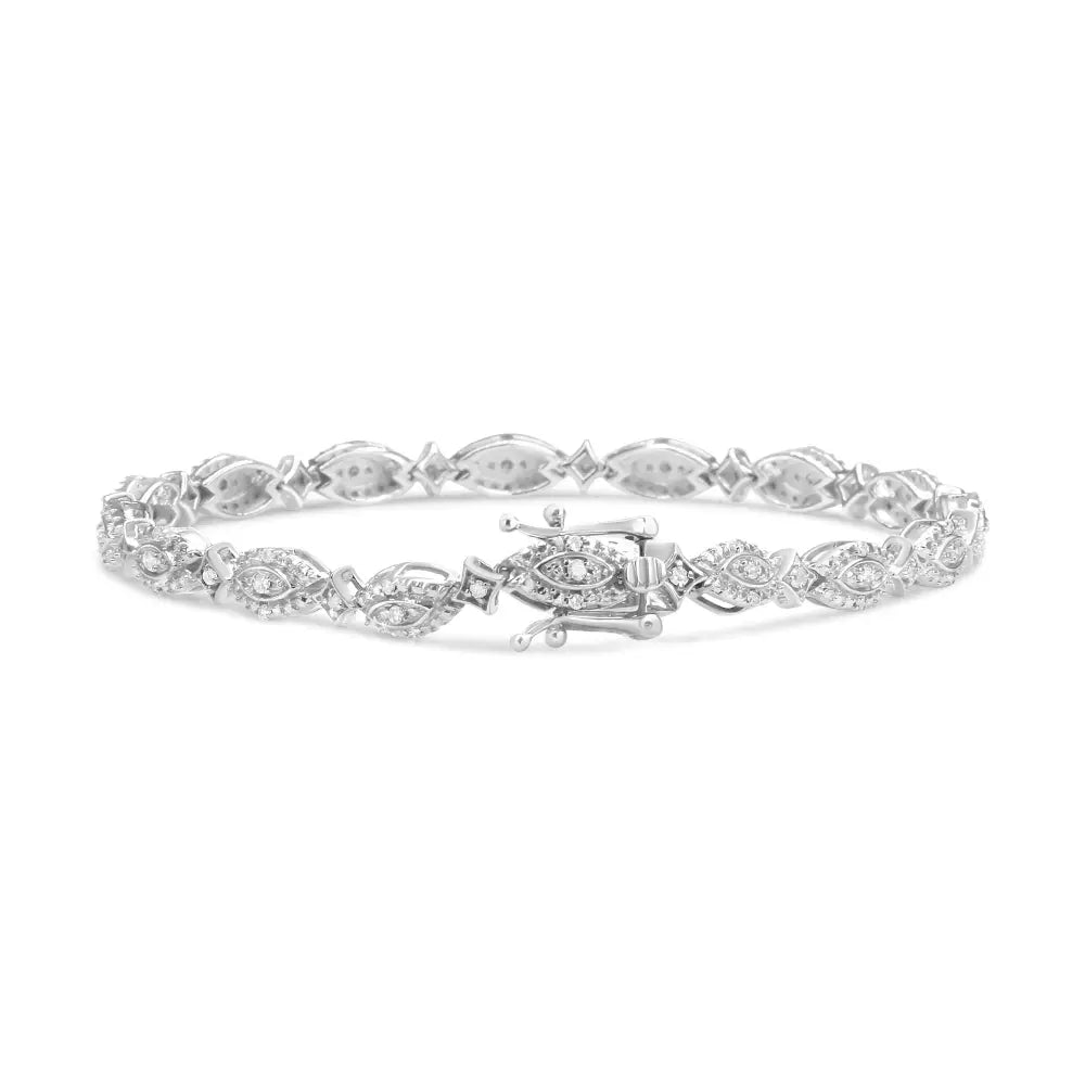 Marquise and Starburst Diamond Link Bracelet in Sterling Silver 1/2 Cttw