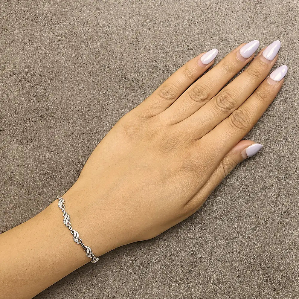 1/2 Cttw Diamond Double Wave Bolo Bracelet in .925 Sterling Silver