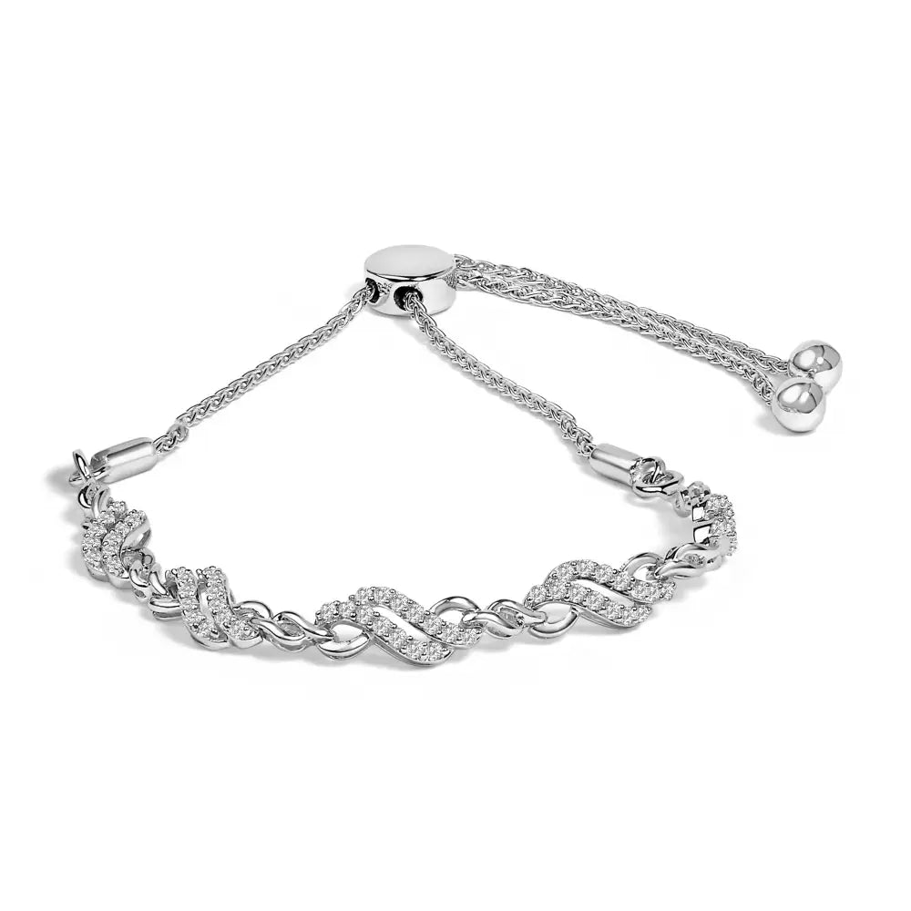 1/2 Cttw Diamond Double Wave Bolo Bracelet in .925 Sterling Silver