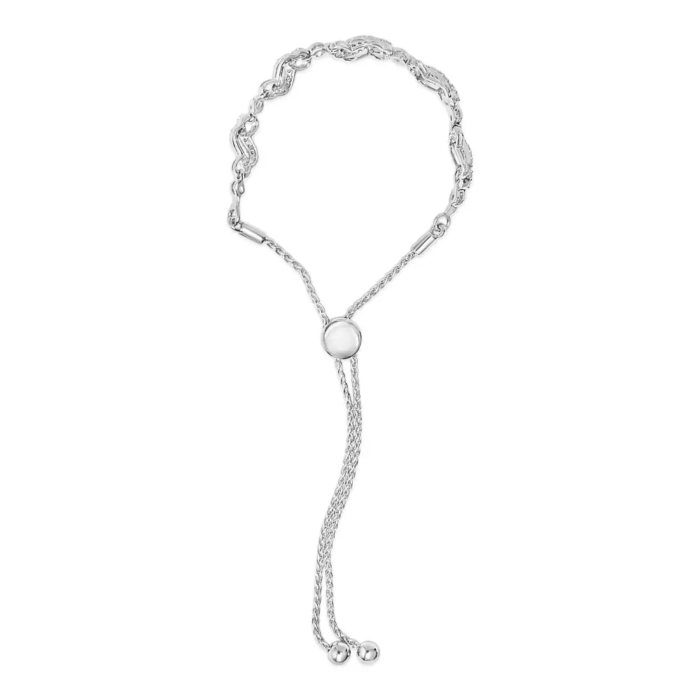 1/2 Cttw Diamond Double Wave Bolo Bracelet in .925 Sterling Silver