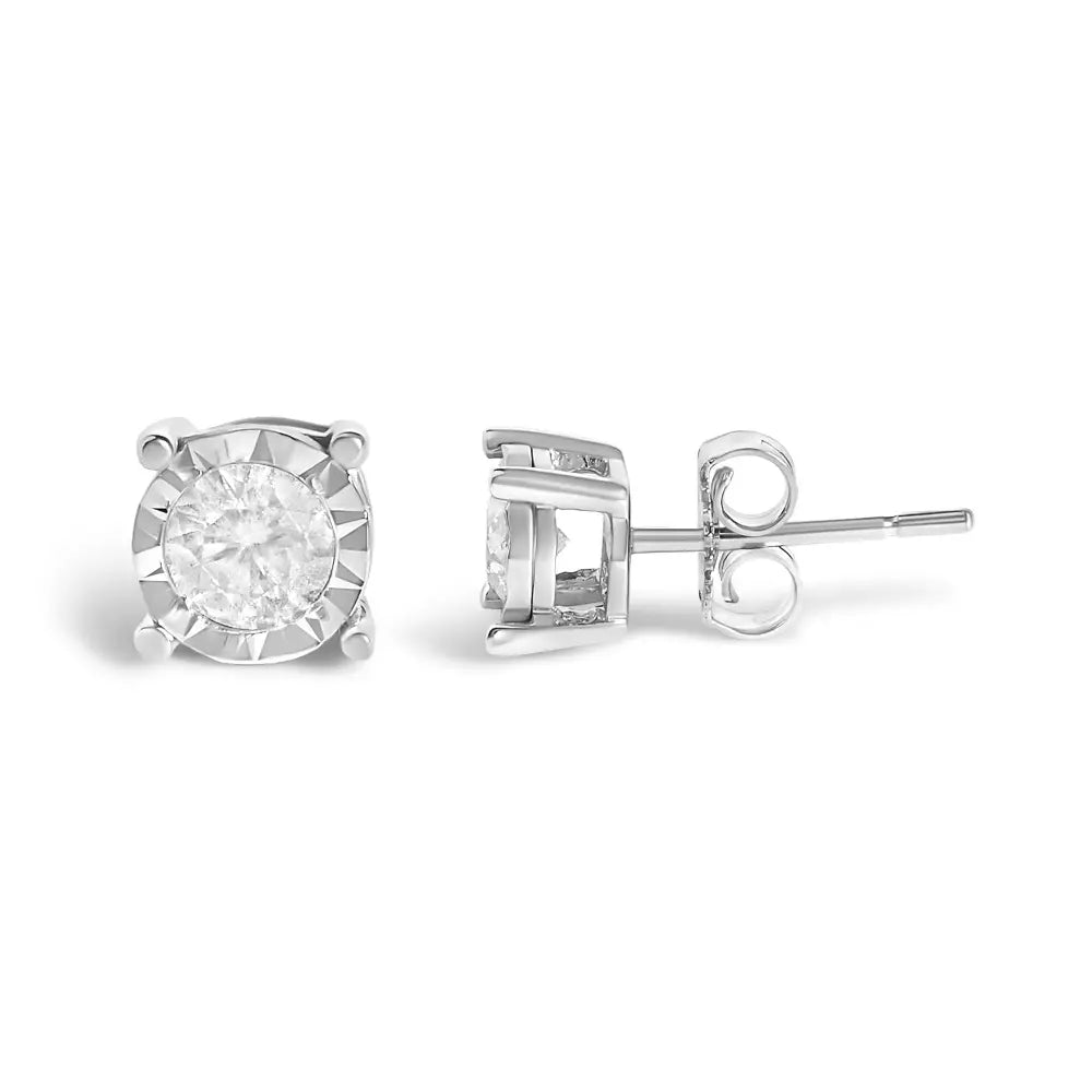 1/2 Cttw Round Brilliant Diamond Miracle Set Studs in Sterling Silver