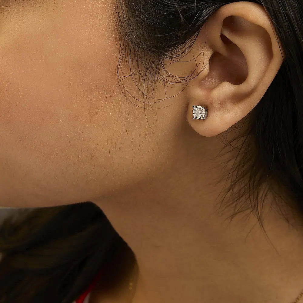 1/2 Cttw Round Brilliant Diamond Miracle Set Studs in Sterling Silver