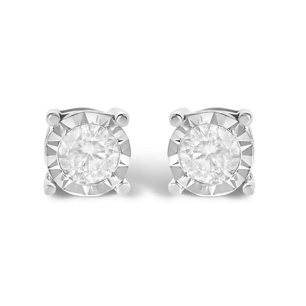 1/2 Cttw Round Brilliant Diamond Miracle Set Studs in Sterling Silver