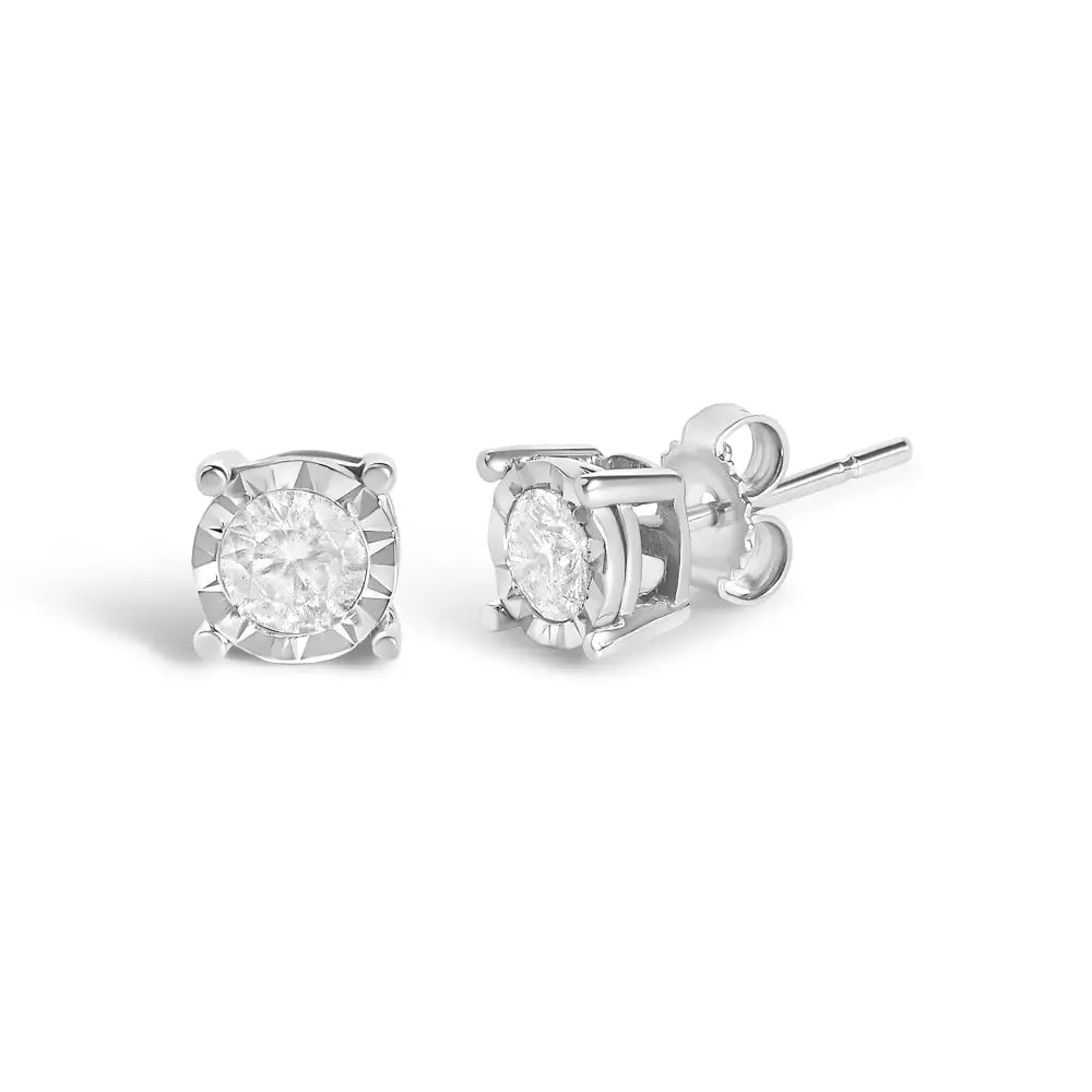 1/2 Cttw Round Brilliant Diamond Miracle Set Studs in Sterling Silver