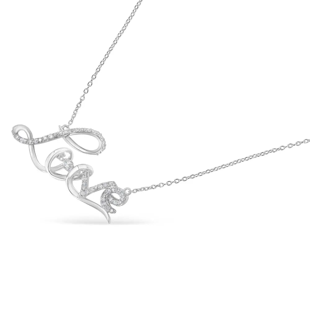 1/4 Cttw Diamond Cursive Love Pendant Necklace in .925 Sterling Silver