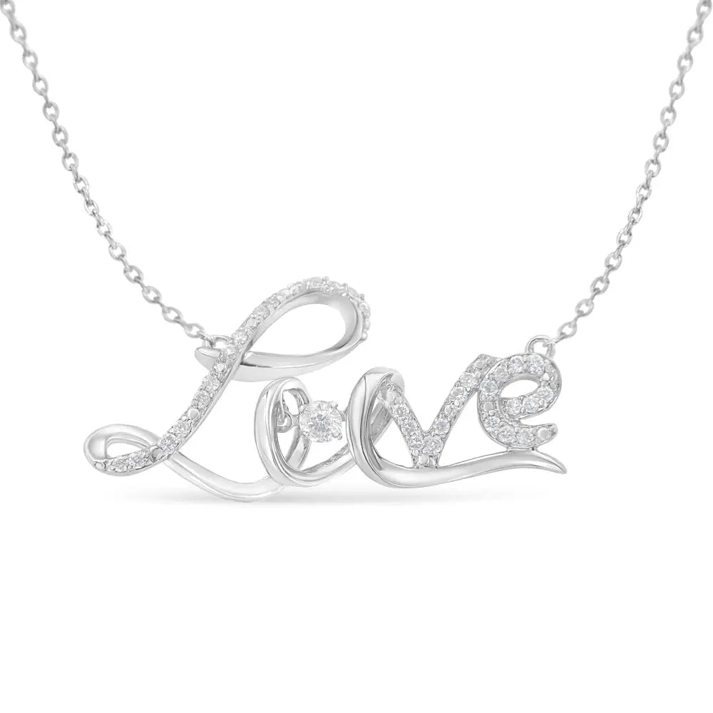 1/4 Cttw Diamond Cursive Love Pendant Necklace in .925 Sterling Silver