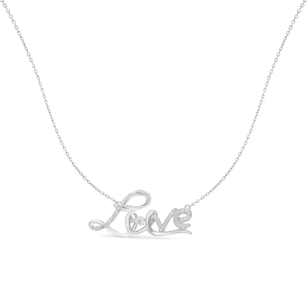 1/4 Cttw Diamond Cursive Love Pendant Necklace in .925 Sterling Silver