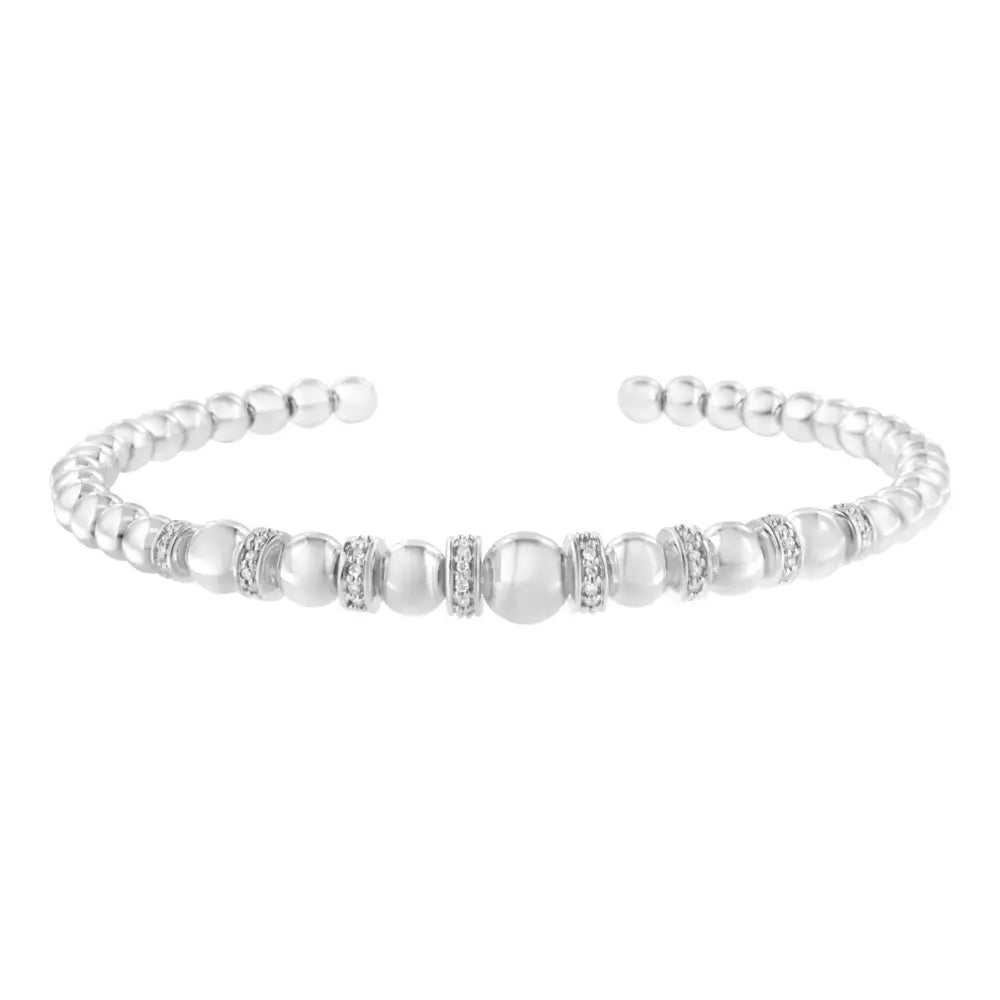 1/4 ct. Diamond Graduated Rondelle Bead Cuff Bangle in Sterling Silver