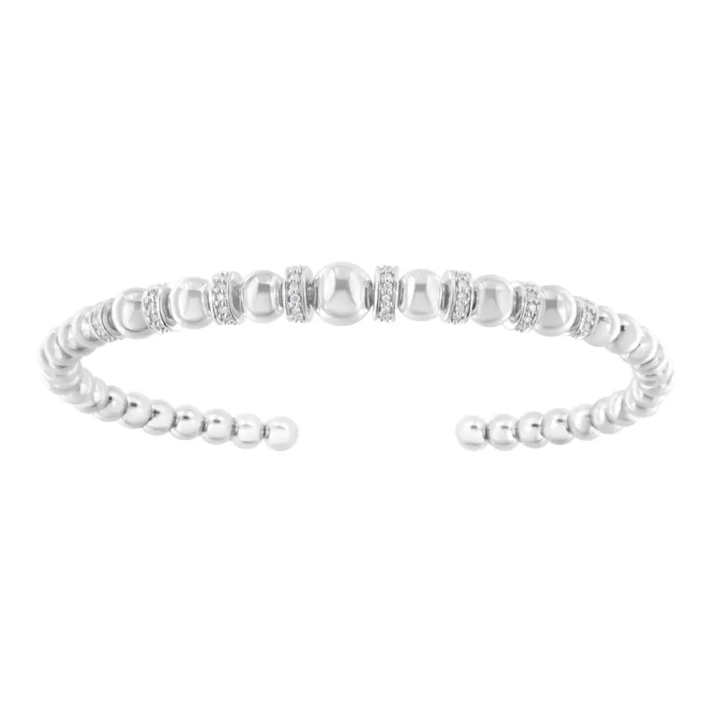 1/4 ct. Diamond Graduated Rondelle Bead Cuff Bangle in Sterling Silver
