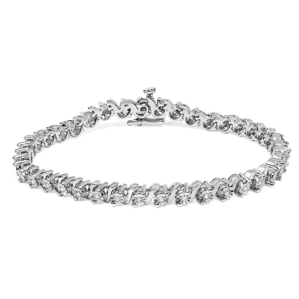 1/4 Cttw Diamond S Link Bracelet in Rhodium Plated .925 Sterling Silver