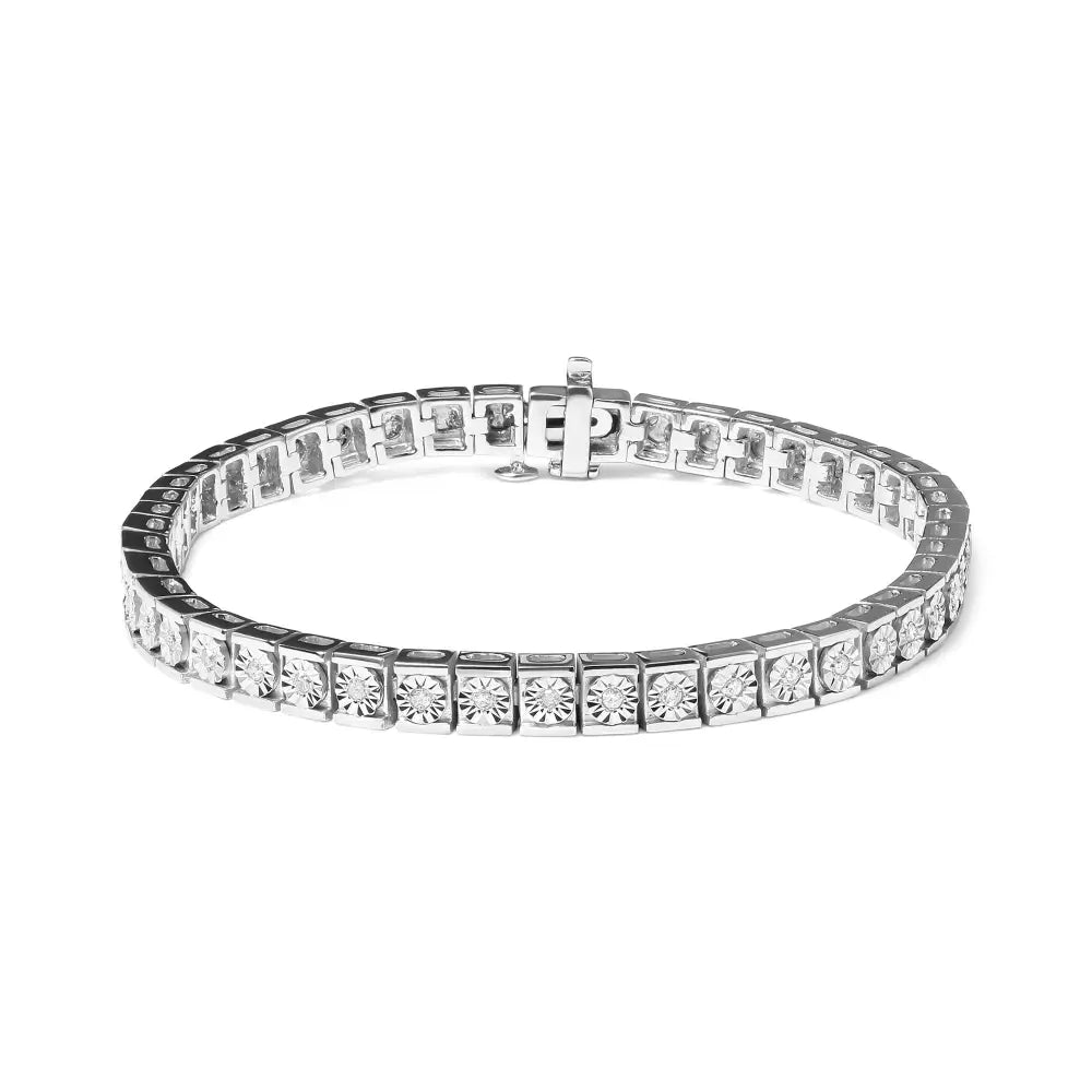 1/4 Cttw Diamond Bead Link Tennis Bracelet in Sterling Silver 7.25 Inch