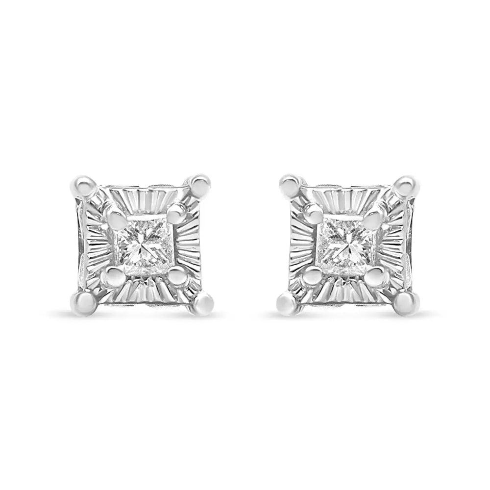 Princess Cut Diamond Hidden Halo Stud Earrings in Sterling Silver 1/4 Cttw