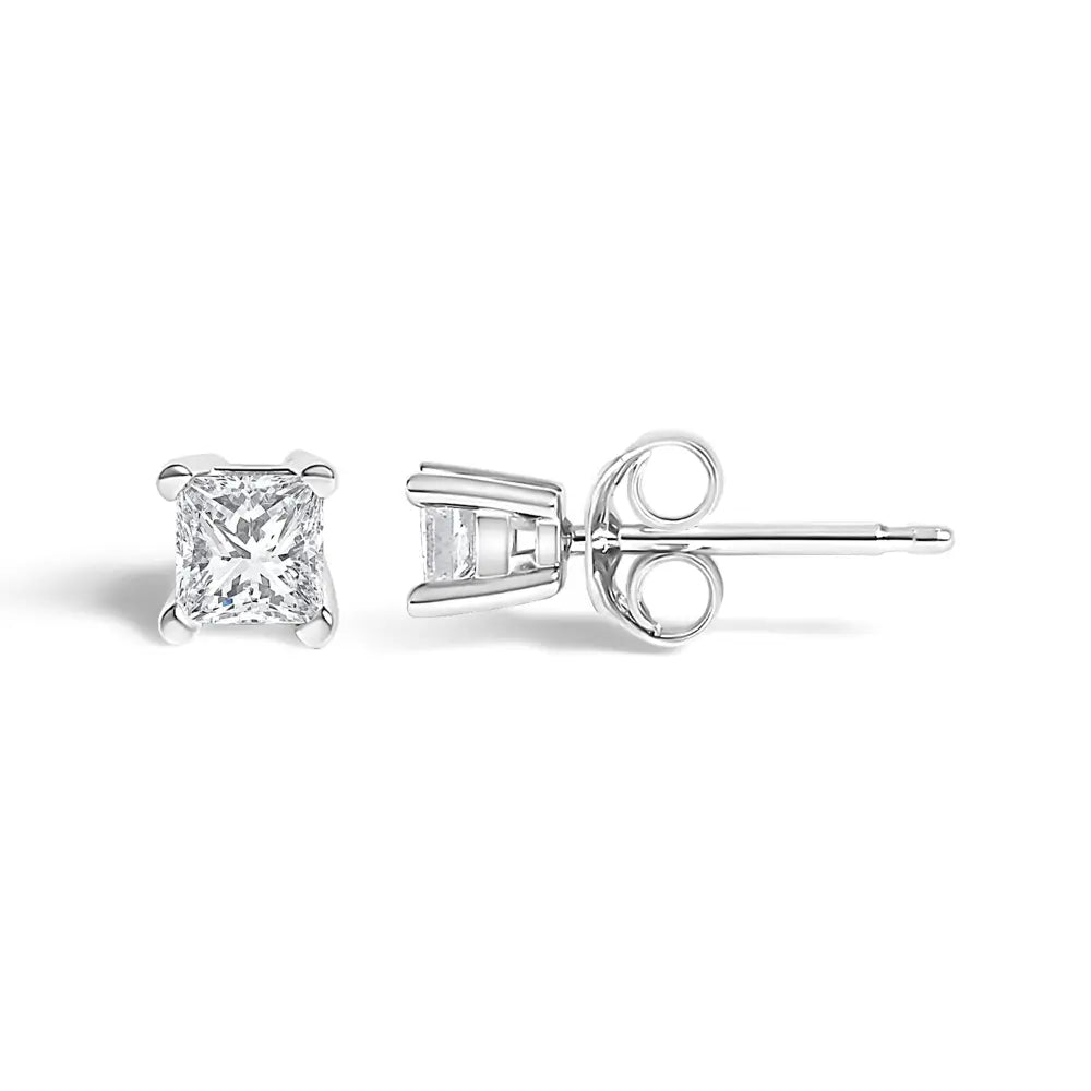 Princess-Cut Diamond Solitaire Stud Earrings in .925 Sterling Silver 1/4 Cttw