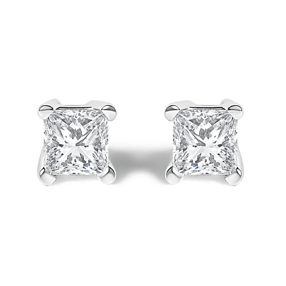 Princess-Cut Diamond Solitaire Stud Earrings in .925 Sterling Silver 1/4 Cttw