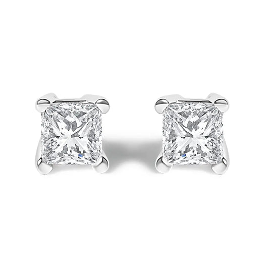Princess-Cut Diamond Solitaire Stud Earrings in .925 Sterling Silver 1/4 Cttw