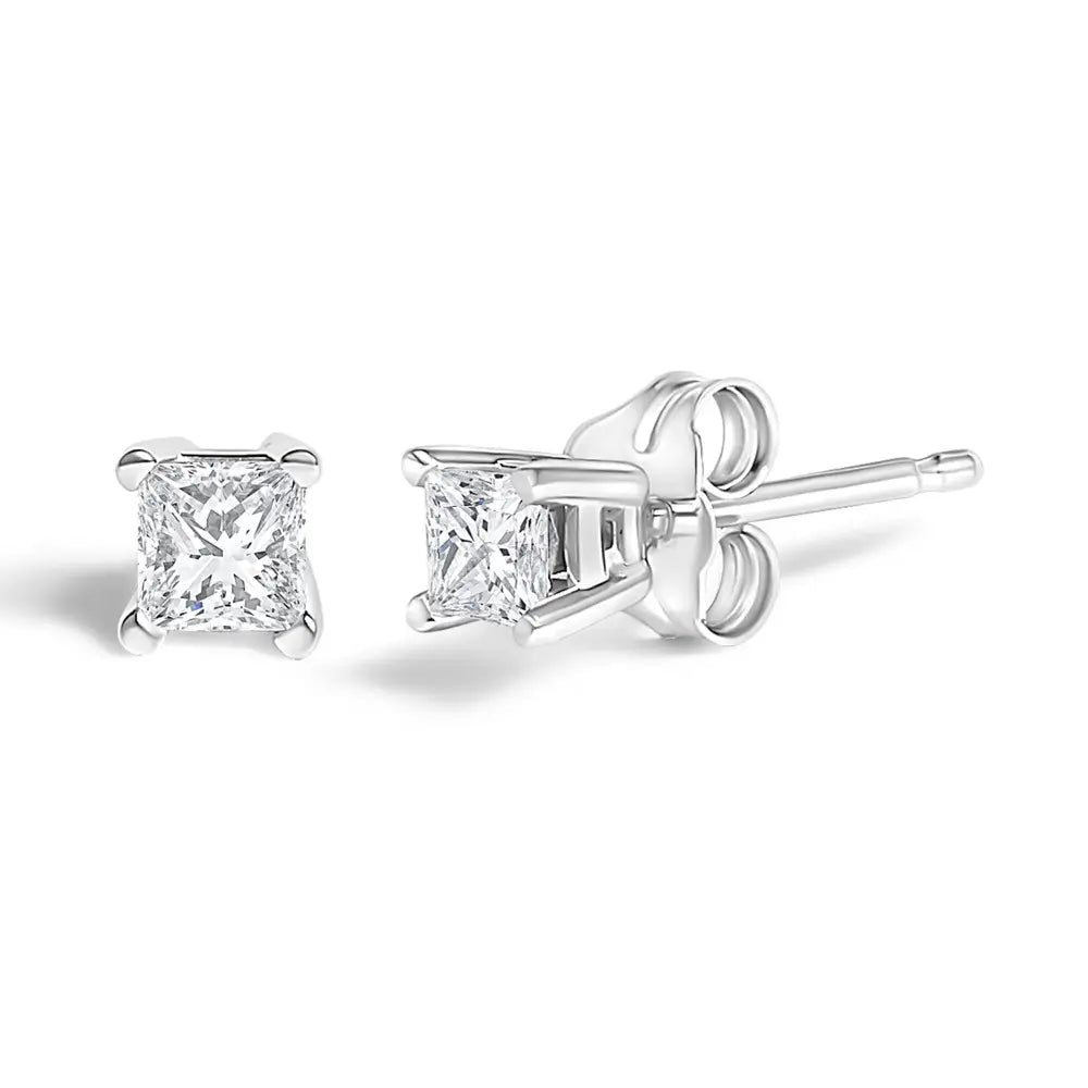 Princess-Cut Diamond Solitaire Stud Earrings in .925 Sterling Silver 1/4 Cttw