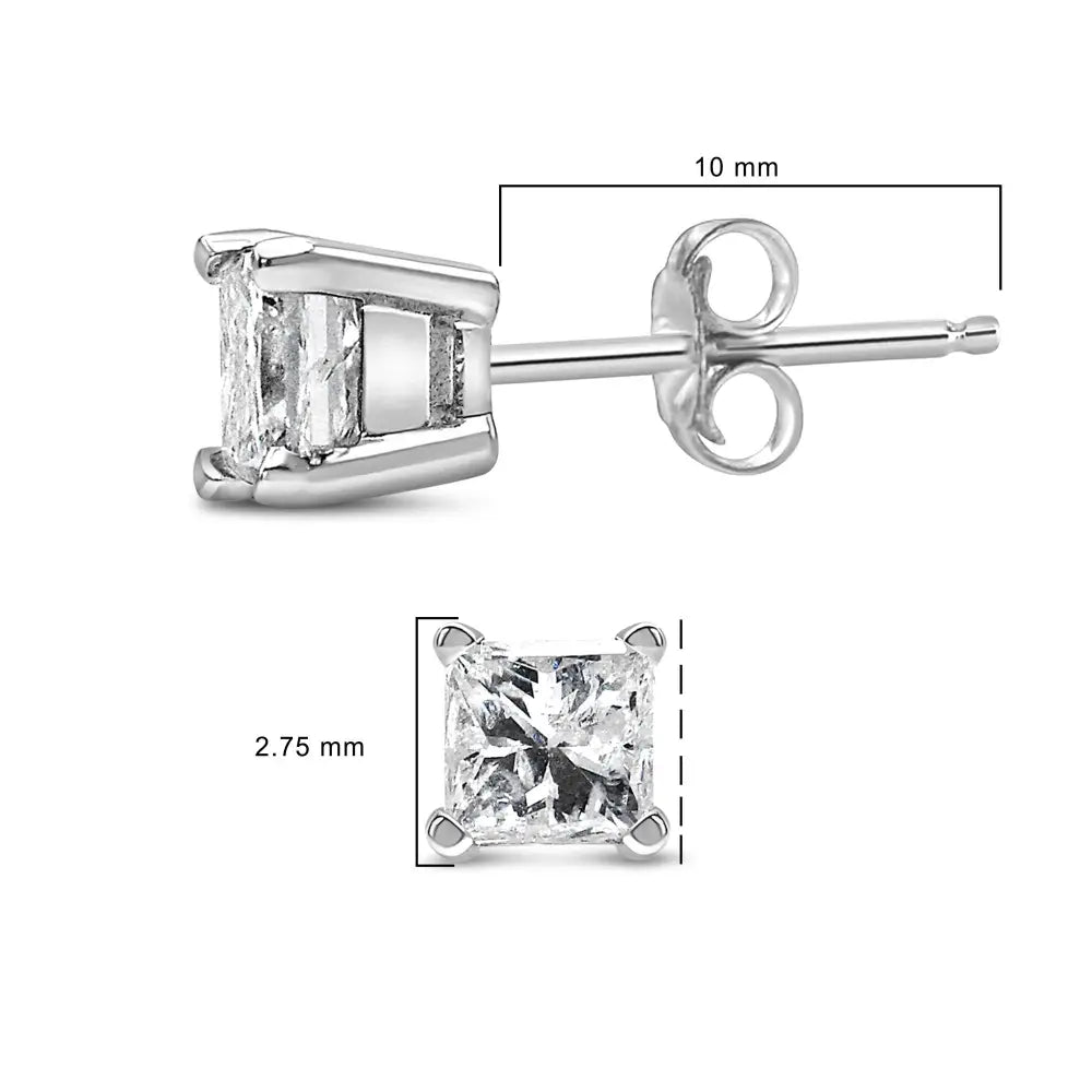 Princess-Cut Diamond Solitaire Stud Earrings in .925 Sterling Silver 1/4 Cttw