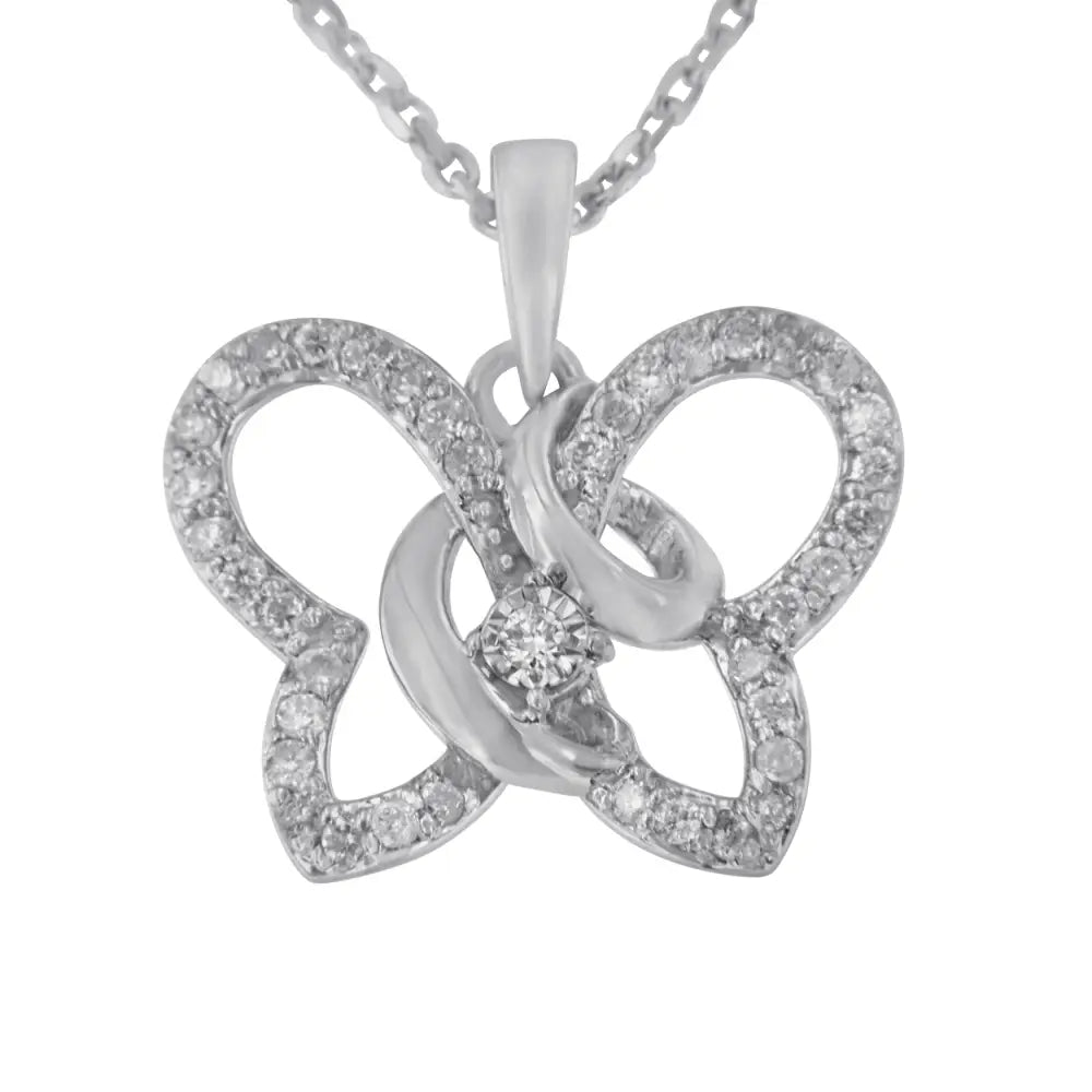 1/4 Cttw Diamond Butterfly Spiral Pendant Necklace in Sterling Silver 18