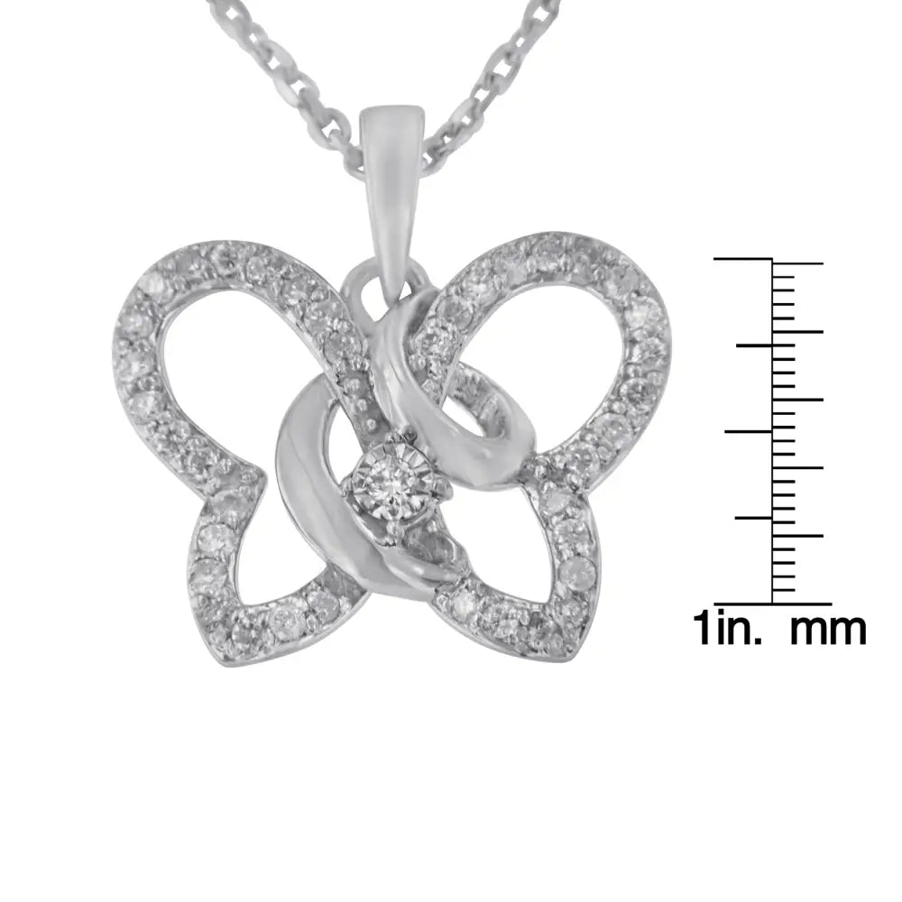 1/4 Cttw Diamond Butterfly Spiral Pendant Necklace in Sterling Silver 18