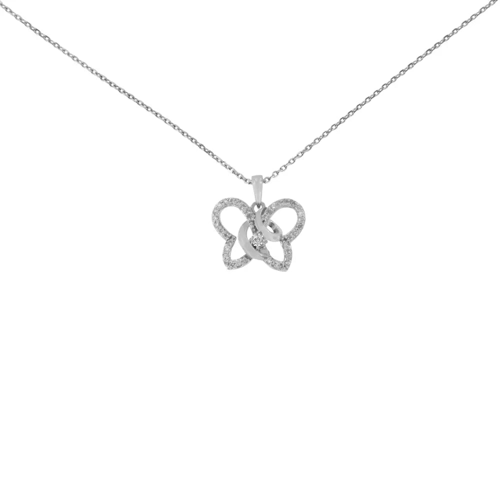 1/4 Cttw Diamond Butterfly Spiral Pendant Necklace in Sterling Silver 18