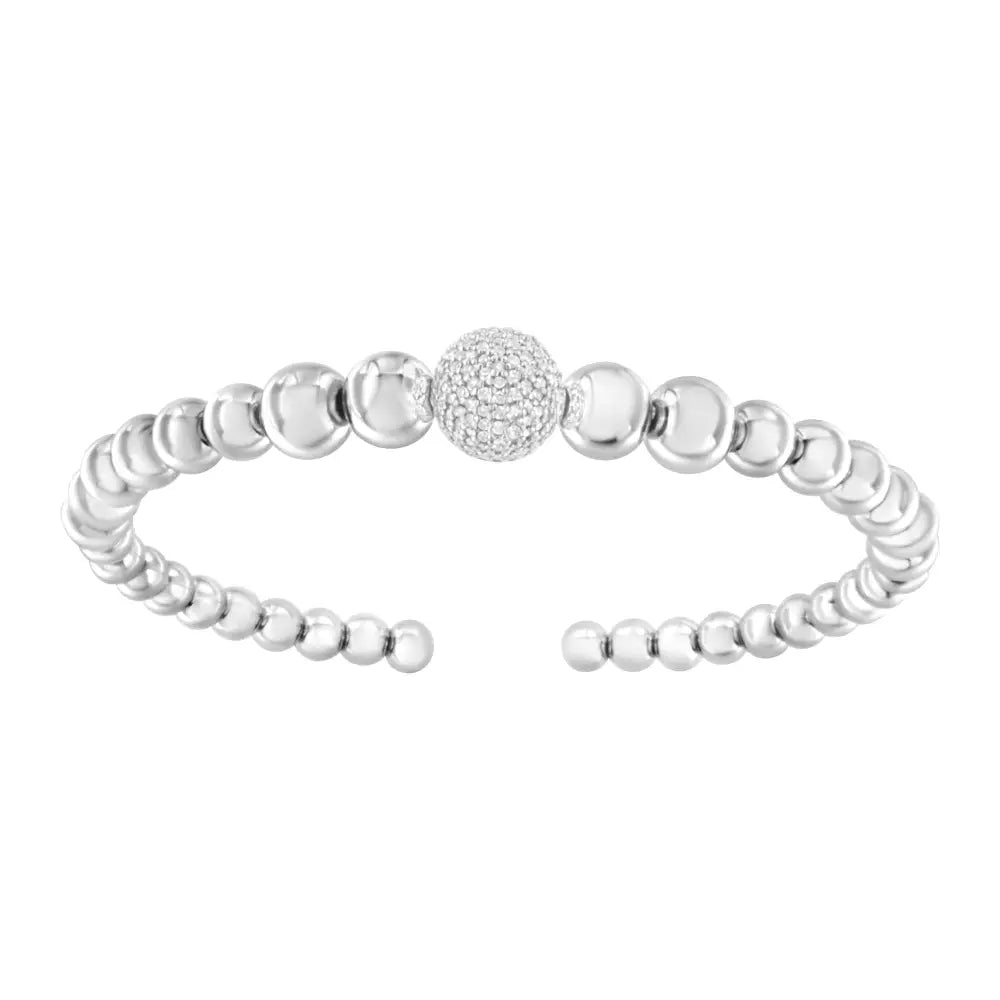 Diamond Heart Link Bracelet in Sterling Silver 1/6 Cttw 7.25 Inches