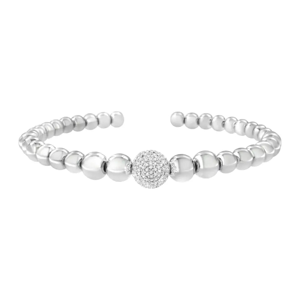Diamond Heart Link Bracelet in Sterling Silver 1/6 Cttw 7.25 Inches