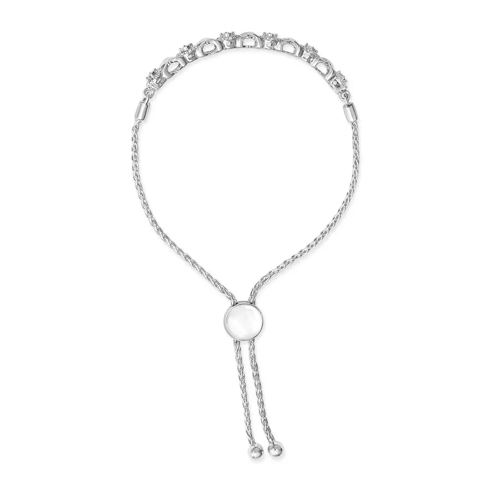 Diamond X and O Bolo Bracelet in .925 Sterling Silver 1/6 Cttw